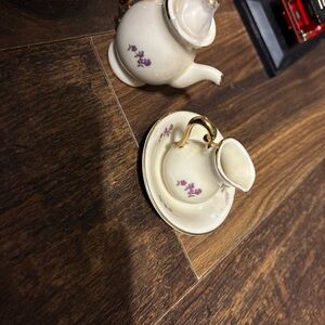 Charming Cream Tea Set with Purple Floral Accents